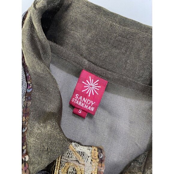 Sandy Starkman Gold‎ Green Shimmer Mesh Embroidered Sequin Jacket S Silk SI53* - Picture 6 of 10